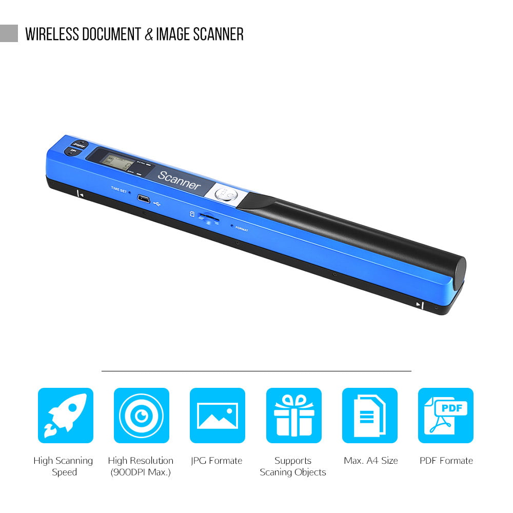 Aibecy Portable Handheld Wand Wireless Scanner A4 Size 900DPI JPG/PDF Formate LCD Display with Protecting Bag for Business Document Reciepts Books Images 