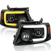 Spec-D Tuning Black Projector Headlights w/ Switchback Sequential Signal LED Tube Compatible with 2004-2008 Ford F150 2006-2008 Lincoln Mark LT, Left   Right Pair Headlamps Assembly