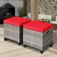 thumbnail image 1 of Costway Lot de 2 Poufs de Patio en Rotin avec Coussins, Repose-Pieds, Table, Rouge, 1 of 10