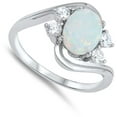 thumbnail image 4 of CHOOSE YOUR COLOR Oval White Simulated Opal Cluster Ring 925 Sterling Silver Band CZ Female Size 8, 4 of 4