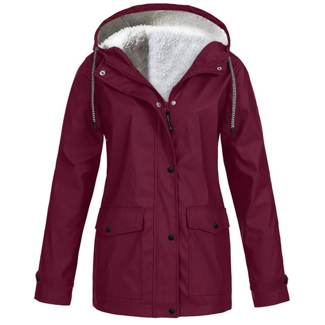 Aqestyerly Women Raincoat Windproof Hooded Jacket Outdoor Solid Color Lightweight Rain Jacket With Pockets HWRETIE