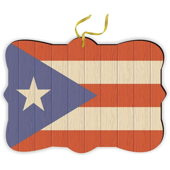 Puerto Rico Flag on Wood Design - for Car Interior Rear View Mirror Hanger Car Accessories Interior Decoration Hanging Ornament Fancy Christmas Tree Ornament for Christmas