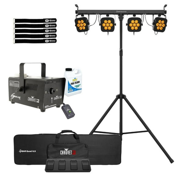 Chauvet DJ 4Bar Quad ILS Complete RGBA LED Wash Lighting Solution with Fog Machine Package