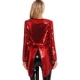 thumbnail image 4 of iixpin Women's Sequin Steampunk Tail Coat Ringmaster Cosplay Circus Show Blazer Jacket Party Wear Red M, 4 of 7