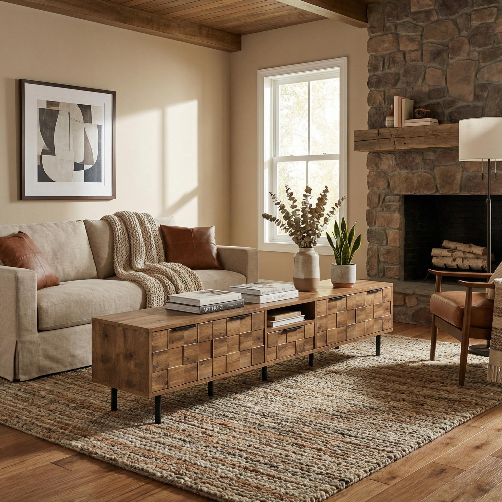 Homy Casa 78" TV Stand for 75 Inch TV with Storage Cabinets and Shelves, Rustic Wood Media Console