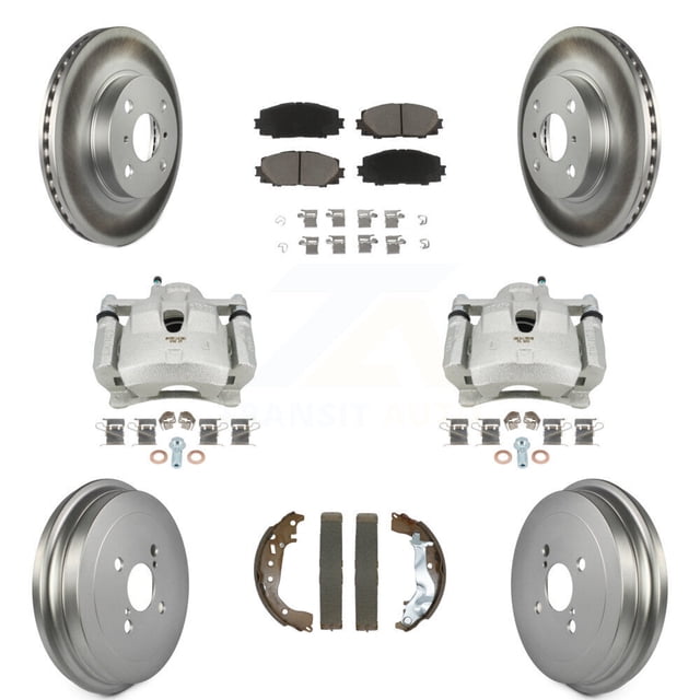 Transit Auto Front Rear Disc Brake Caliper Coated Rotors Drums Ceramic Pads Kit (8Pc) for Car Toyota Yaris KCG-101107C