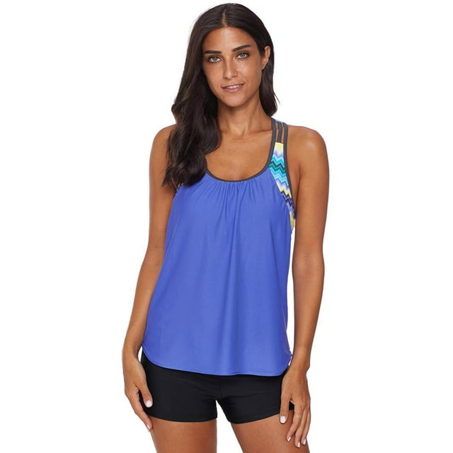 Ensemble Tankini Dos Nageur pour Femmes Noir/bleu Ciel/rose/vert avec Insert