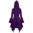 thumbnail image 4 of Witch Hooded Dress, Gothic Asymmetric Dress, Renaissance Witch Costume, Halloween Cosplay Gown, Gothic Cape Dress Retro Hooded Ruffle Sleeves Irregular Skirt Women'S Cape Coat, Purple M, 4 of 6