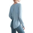 thumbnail image 5 of Women Casual Round Neck Workout Shirts Splicing Back Long Sleeve Juniors Tunic Top Loose Fit Yoga Tops Pilates Shirts Blue Size S-2XL, 5 of 6