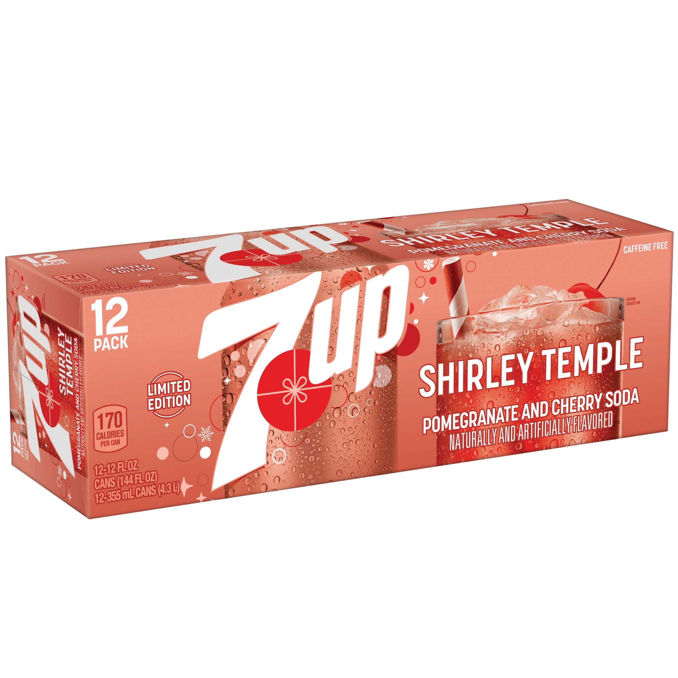 7UP Caffeine Free Shirley Temple Pomegranate and Cherry Flavored Soda Pop, 12 fl oz cans, 12 pack