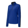 thumbnail image 5 of Sport-Tek Ladies Sport Wick Textured Colorblock 1/4 Zip Pullover-XS (True Royal/ Black), 5 of 6