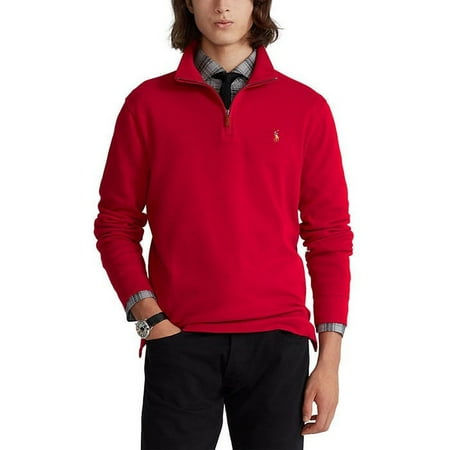 Polo Ralph Lauren PARK AVE RED Estate-Rib Cotton Quarter-Zip Pullover, US Large
