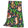 thumbnail image 3 of Bingfone Cute Hedgehogs Cactus Blue Print Flannel Fleece Blanket Throw Blanket For Bed,Sofa,Couch,Travel,Camping(80"X60"), 3 of 9