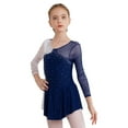 thumbnail image 3 of Haitryli Kids Girls Long Sleeve Figure Ice Skating Dress Rhinestone Color Block Lyrical Dance Dress Competition Costume Navy Blue 16, 3 of 7
