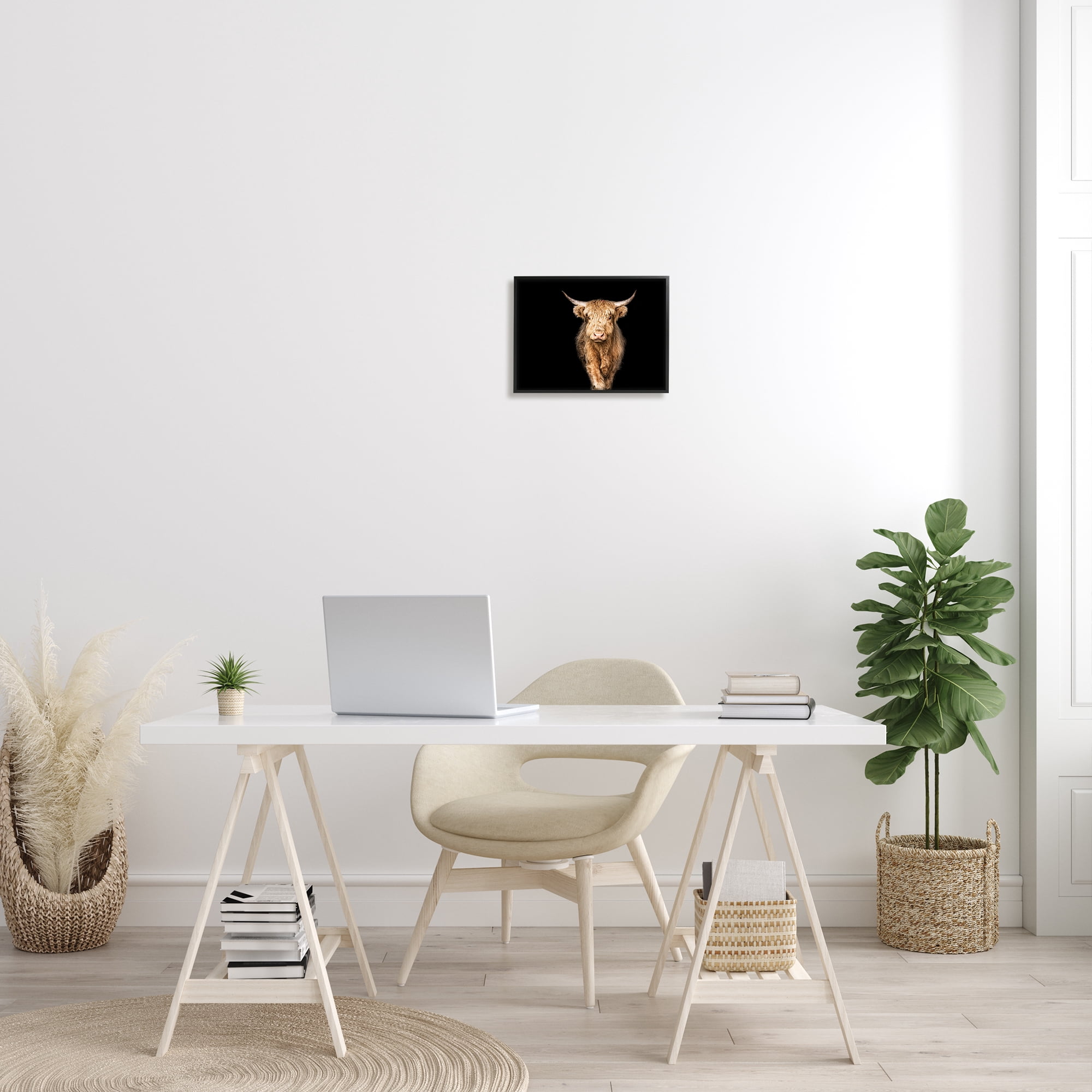 Stupell Industries Modern Cattle Portrait Minimal Farm Animal Animals & Insects Photography Black Framed Art Print Wall Art, 11 x 14