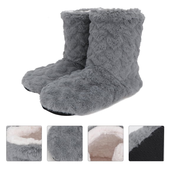 Toyvian 1 Pair Cold Weather Warm Boots Dark Grey Simulation Rabbit Wool Non-slip Indoor Slipper