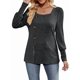 thumbnail image 1 of Blusas de Otoño para Mujer, Cuello Cuadrado Suave, Larga Tipo Farol, Botones Decorativos, Abertura Lateral, Suéter, Túnica, Camisa Gris Oscuro L, 1 of 8