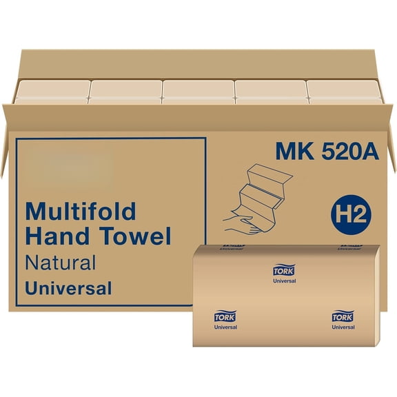 Multifold Hand Towel, Natural, 100% recycled, FSC certified, Compatible with H2 Dispensers, 16 packs x 250 sheets (MK520A)