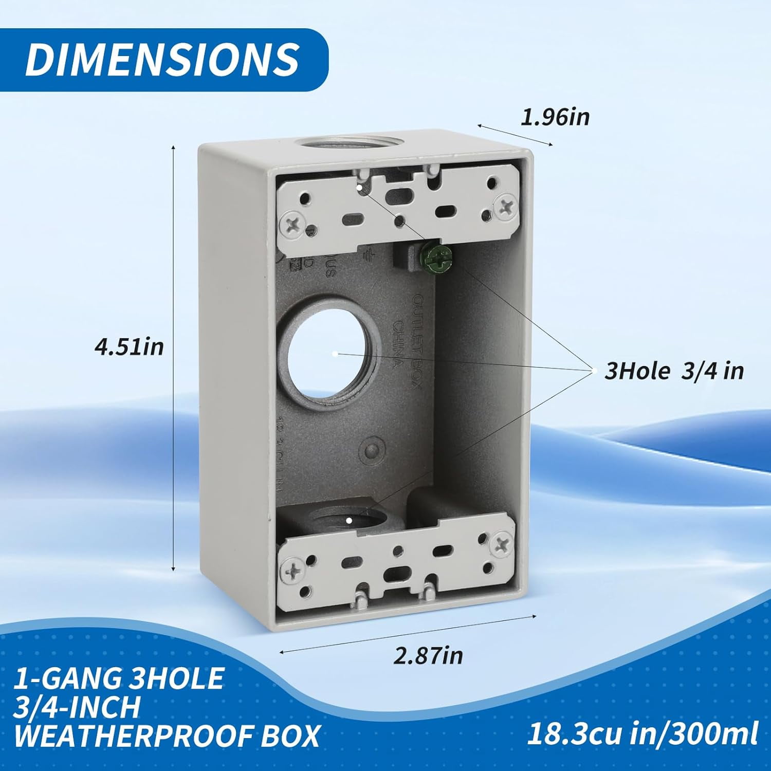 Weatherproof Outlet Box with Three 3/4-in Threaded Outlets,4-3/5-Inch Length by 2-5/6-Inch Width by 2-Inch Depth,1 Gang Weatherproof Outdoor,CUL Listed,Gray(9 Pack)