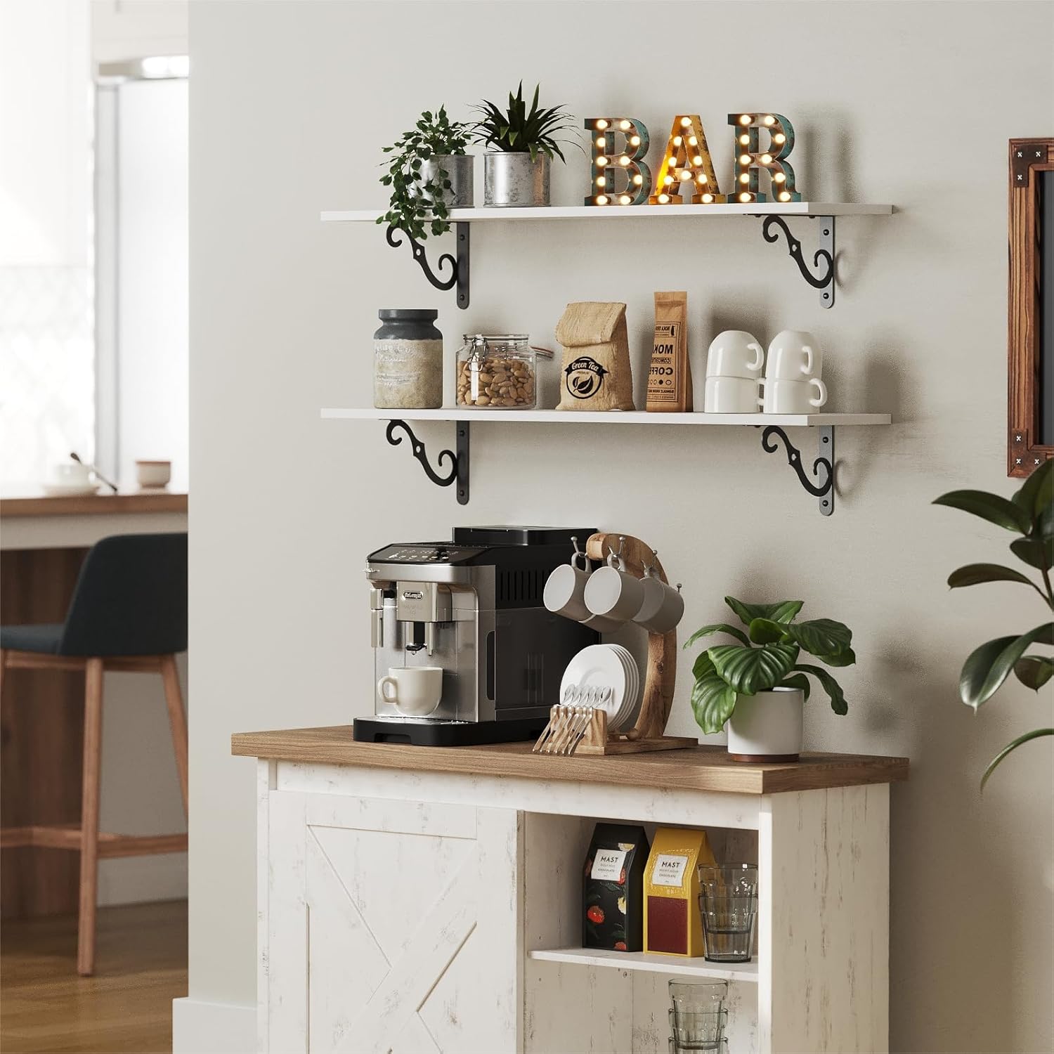 Floating Shelves, Long Wall Shelves Set of 2, 39.4 Inch Wall Mounted Shelves with Brackets for Bedroom, Living Room, Kitchen, Bathroom,White