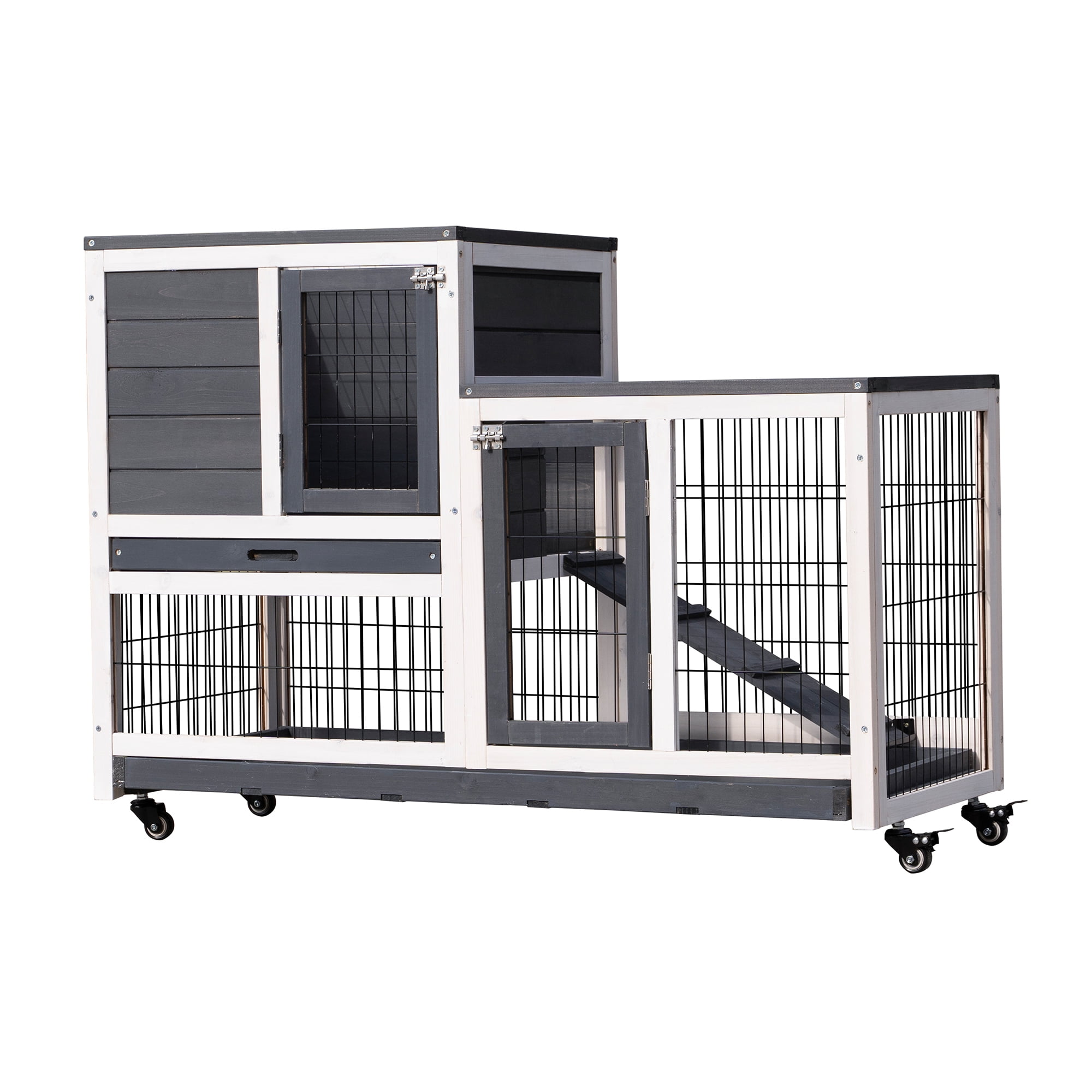Pefilos 2 Story Design Rabbit Hutches for Outdoor with Wheels Pet Cage with Tray, Fir Wood Construction for Hamster, Guinea Pig, Gray Pefilos 2 Story Design Rabbit Hutches for Outdoor with Wheels Pet Cage with Tray, Fir Wood Construction for Hamster, Guinea Pig, Gray