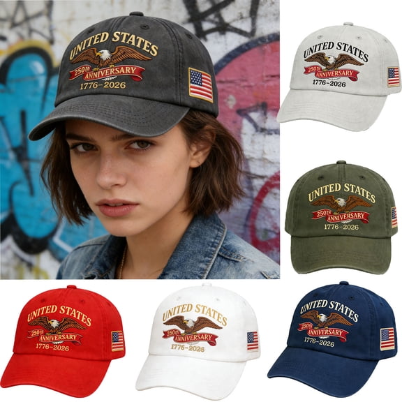 WKSCLPAI 250th Anniversary Hat, Adjustable United States 250th Commemorative Patriotic Hat, Eagle Printed Washable Casual Baseball Caps for Men Women, Independence Day Gift, Black