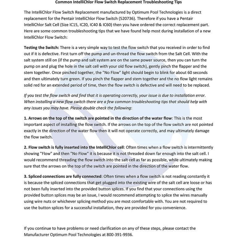 Pentair Intellichlor Flow Switch Troubleshooting: Quick Fixes Guide