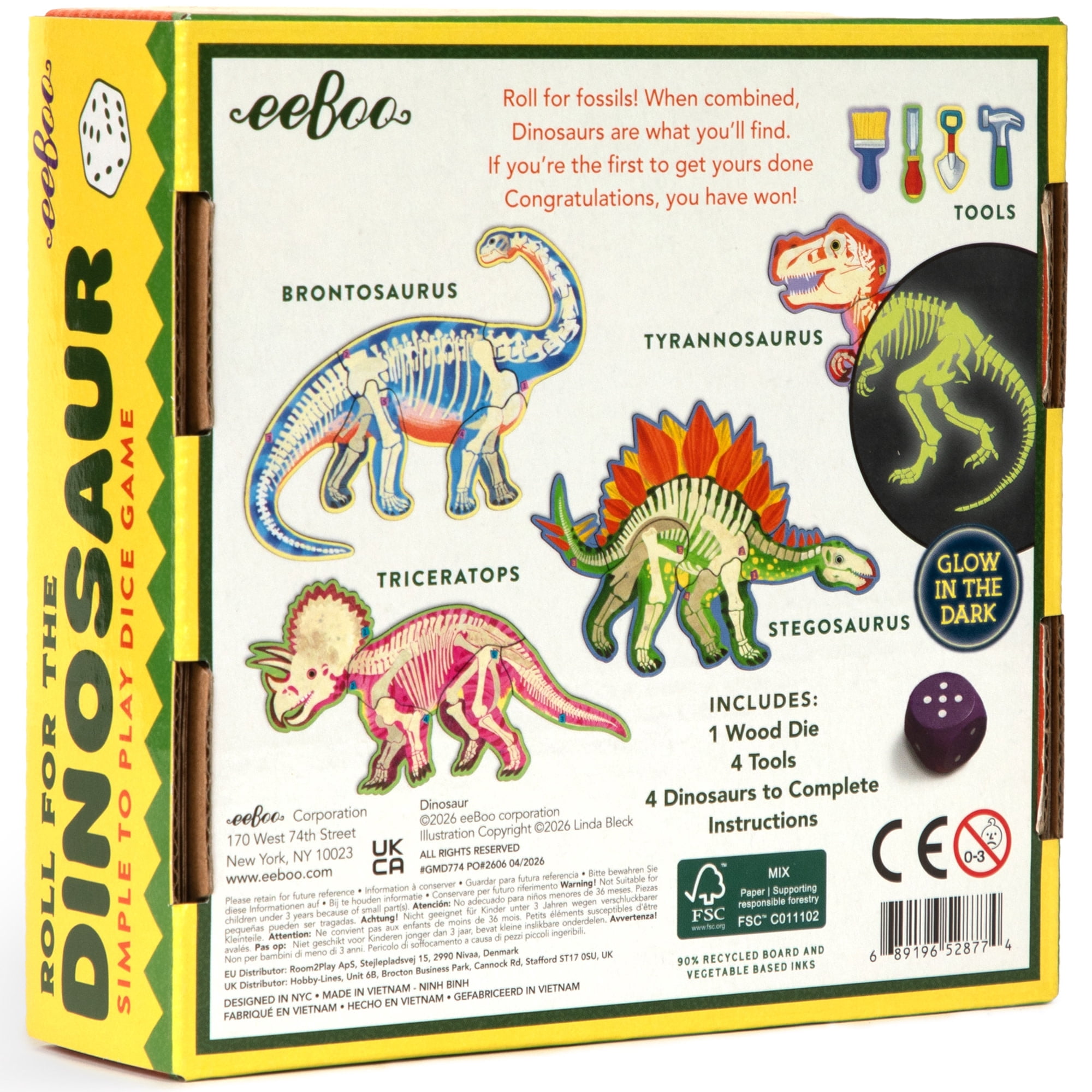 eeBoo Roll For The Dinosaur Dice Game, Ages 4+, For 1-4 Players - Develops Matching Skills And Imaginative, Screen-Free Play, 10-15 Minute Playtime