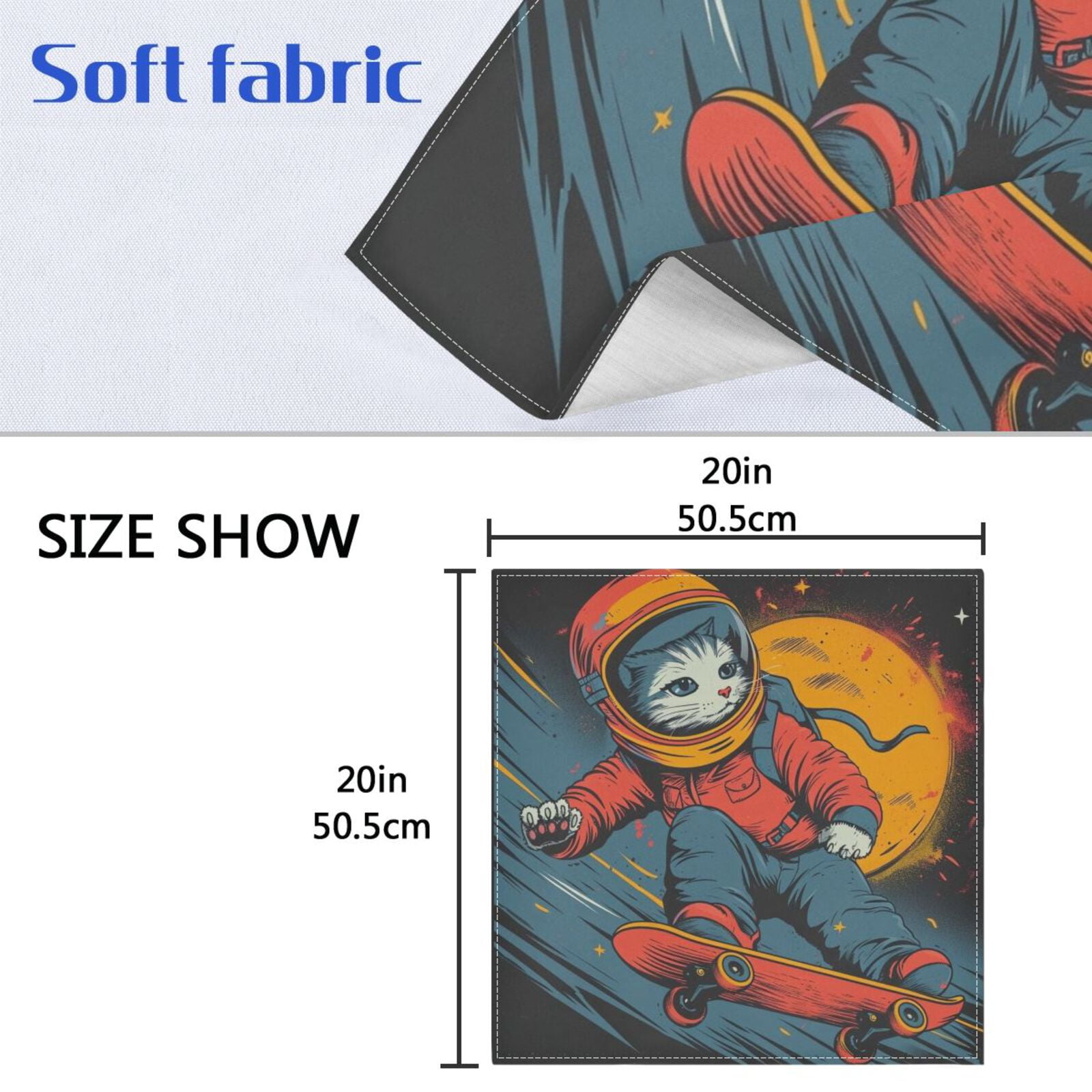 JSTEL Cat Kitten Astronaut Skateboard Cloth Napkins Set of 6, 20x20 Inch Washable and Reusable Napkin for Decoupage Dinner Party Everyday Use