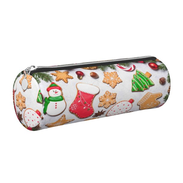 Disketp Christmas Gingerbread Cookies Estuche Organizador de Lápices de Cuero, Estuche de Oficina con Cremallera para Bolígrafo y Lápiz