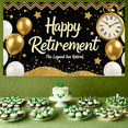 thumbnail image 5 of LUUFILx Black Gold Glitter Happy Retirement Banner with Balloons Star Clock Decors Backdrop, 5 of 8