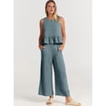 thumbnail image 5 of Women'S Pants Sets 2 Piece Outfits Sleeveless Round Neck Tank Tops Elastic Waist Wide Leg Gray-Blue XXL, 5 of 10