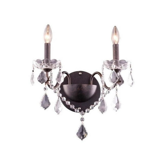 Elegant Lighting St. Francis Transitional 2 Light Royal Crystal Wall Sconce Dark Bronze