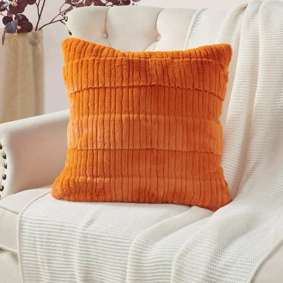 Home Soft Things Sculpted Stripe Faux Fur Pillow Covers, 1 piece, 20"x20", Burnt Orange