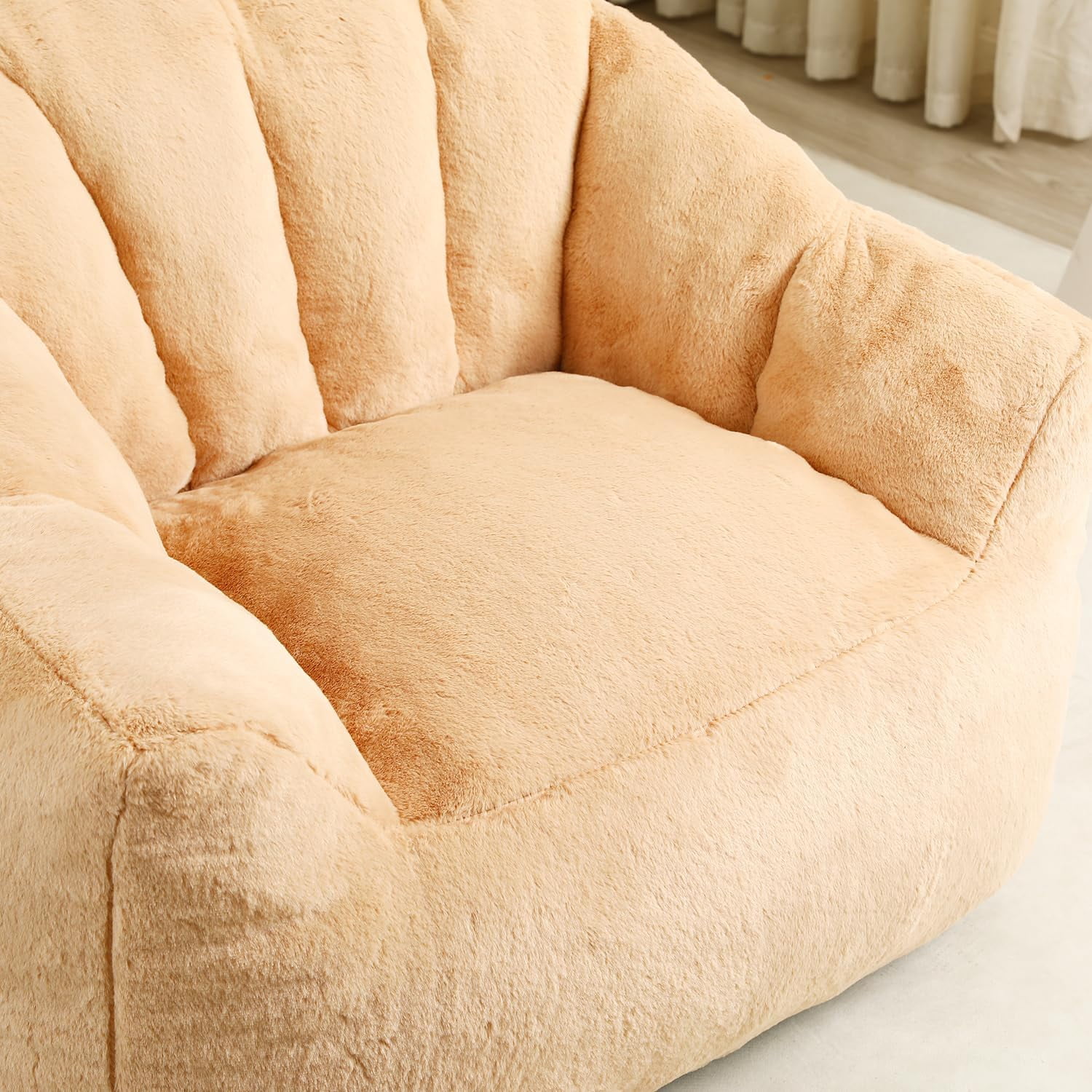 Bean Bag Chair with Arms for Adults - Furry Lazy Sofa, Armrests Stuffed High-Density Foam Filler Chair, Small Cozy Reading in Bedroom Living Room and Dorms (Brown)