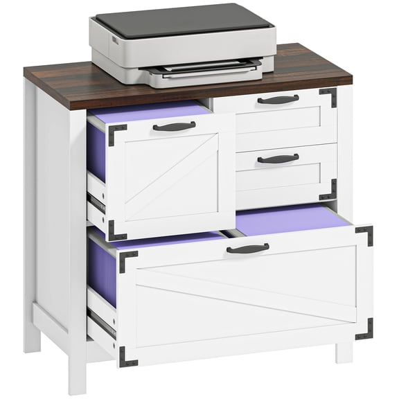 Lateral Filing Cabinet, Farmhouse File Cabinet with 4 Drawers, Fit Letter/A4/Legal Hanging Files, White