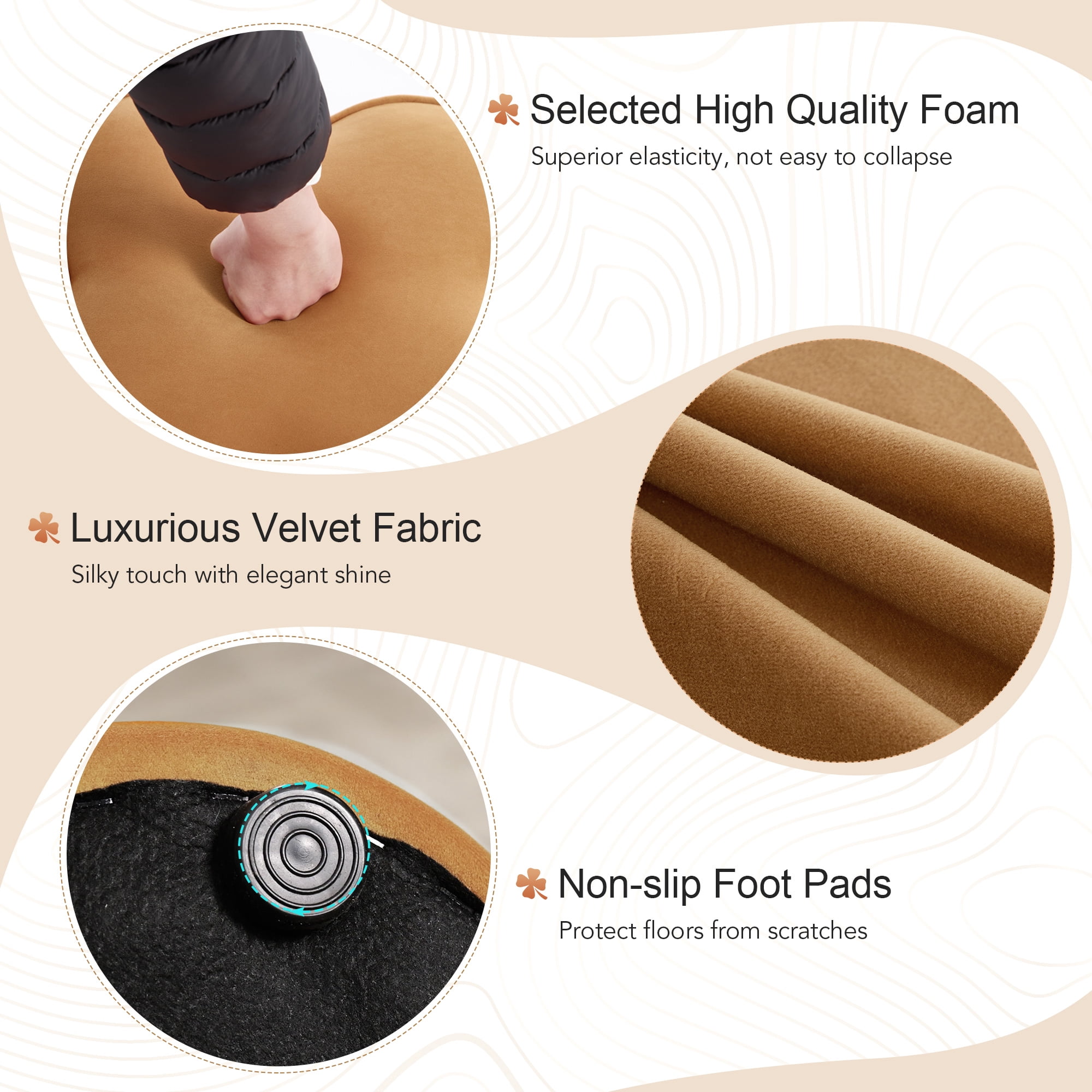 Zesthouse 18.5″ Velvet Fabric Ottoman, Modern Ottoman Coffee Table for Living Room, Flower Shaped Foot Stools, Upholstered Footrest Stool for Couch, Came