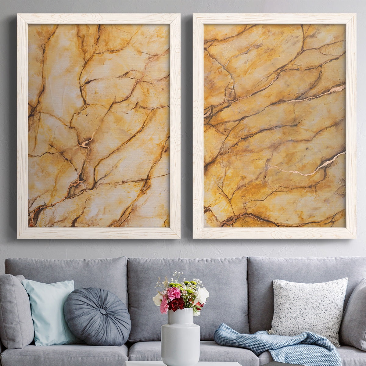 Yellow Marble I - Premium Framed Canvas 2 Piece Set - Ready to Hang