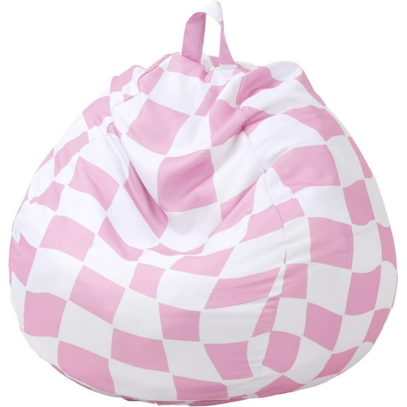 Bean Bag Chair for Teens (No Filler) Stuffed Animal Storage Bean Bag Chair Cover Polyester Stuffable for Kids Plush Toys Clothes Home Supplies(Pink Plaid)