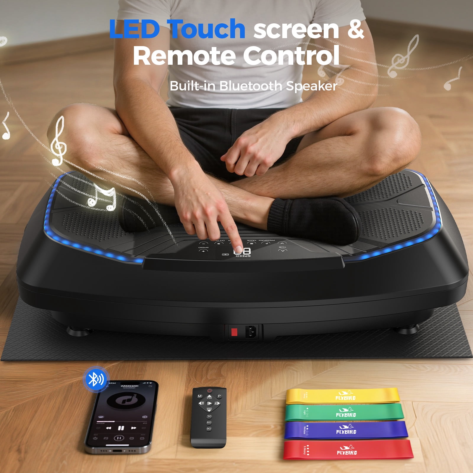 FLYBIRD 4D Vibration Plate: Triple Motors, 500lb Capacity - For Whole Body Vibration, Workout & Muscle Activation