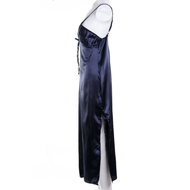 Full Length Satin Ladies Black Long Night Gown Set, Free Size at