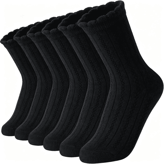 XIBUFE Girls Kids Ruffle Socks Uniform School Dress Crew Cotton Textured Breathable Socks 6 Pairs Soft tutu socks