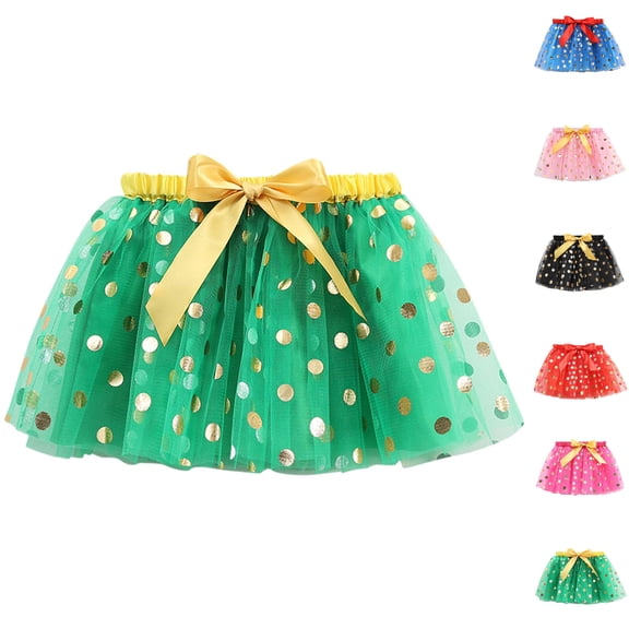 Eltusu Girls Mesh Skirts , Tutu Skirts Printed Performance Elastic Waistband Mini Skirts Green Size 7-8 T