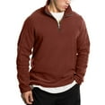 thumbnail image 4 of Mohiass Men's Quarter Zip Fleece Cotton Pullover Sweatshirts Mock Neck Casual Long Sleeve Fall Winter Warm Sweatshirt Brown M, 4 of 5