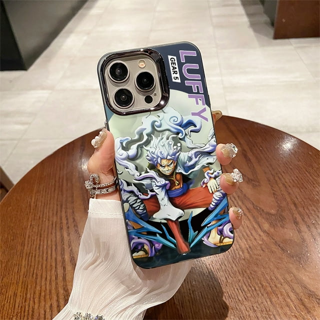 Étui Électroplaquée Anime One Piece Roronoa Zoro Straw Hat Luffy pour iPhone 15 14 Plus 15 14 13 12 11 Pro X TP Max 7 8 Plus
