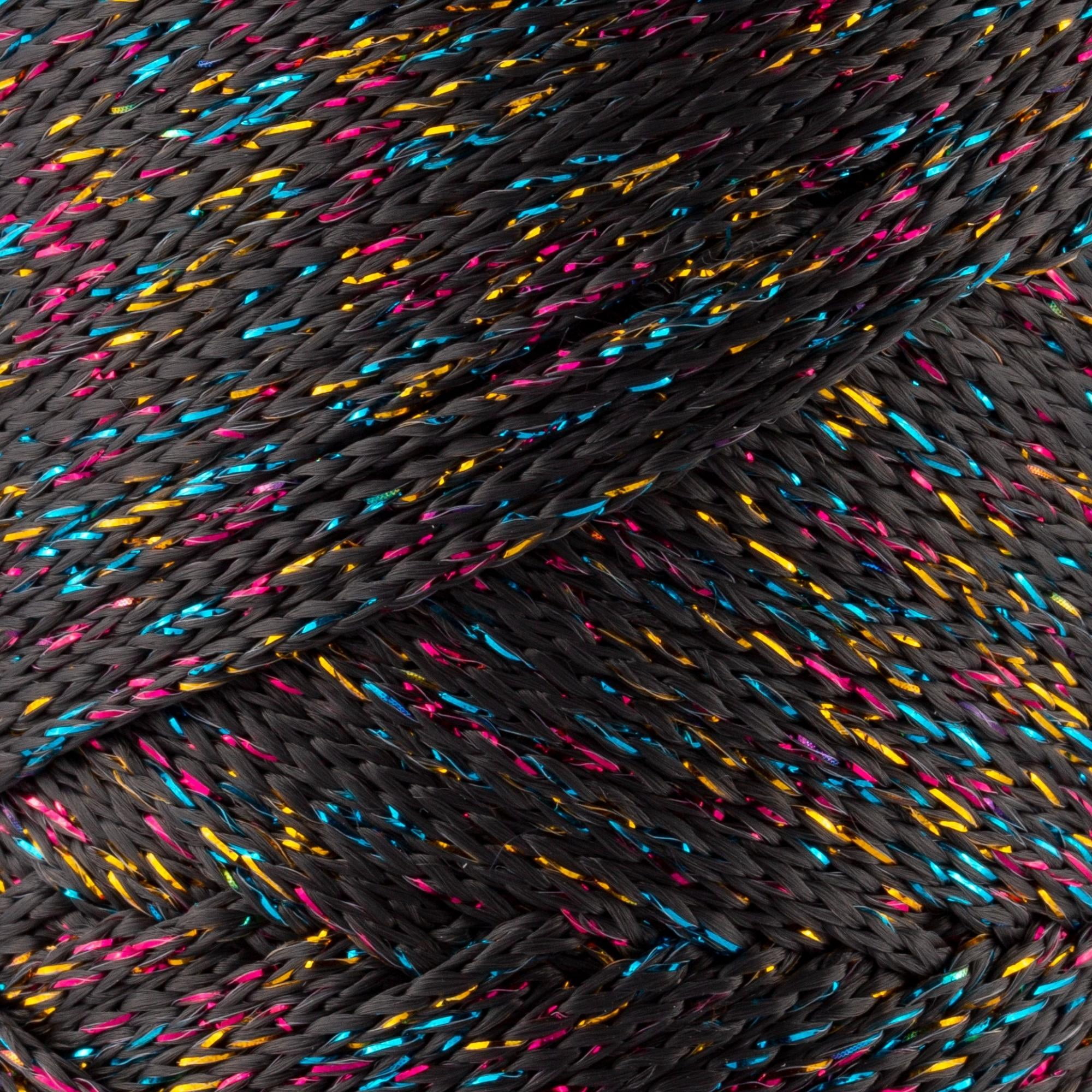 5 Skeins of Sensy Premium 2mm 251 Yards Sparkle Polyester Rope 90% Polypropylene 10% Polyester Cord Macrame Cord 2mm Crochet Bag Cord Macrame Rope Crochet Thread for Knitter (Anthracite Multi Sparkle)