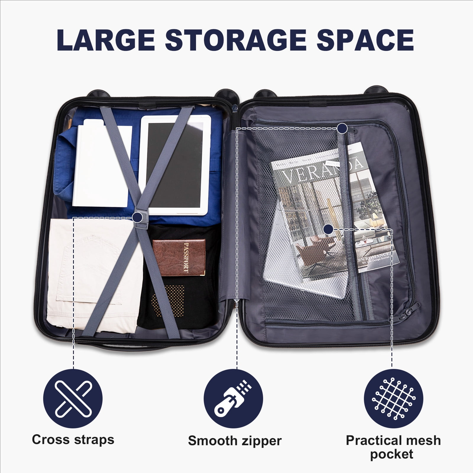 Zimtown 2 Piece Carry-on Luggage Set, PP Hard Shell Suitcase 14" 20" Luggage Sets Double Wheels with TSA Lock, Black