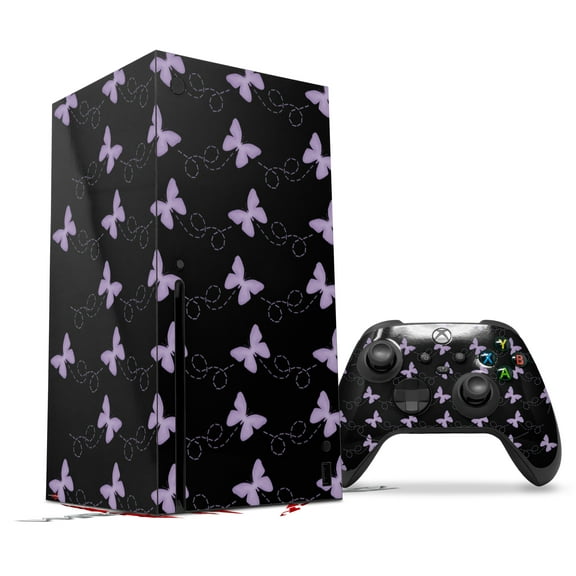 WraptorSkinz Skin Wrap compatible with the 2020 XBOX Series X Console and Controller Pastel Butterflies Purple on Black (XBOX NOT INCLUDED)