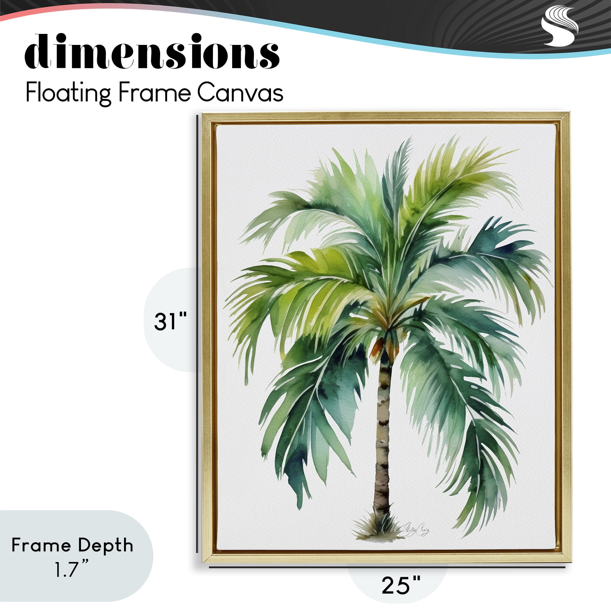 Stupell Industries Lagoon Majesty Palm Gold Framed Floater Canvas Wall Art, design by Shelly Craig