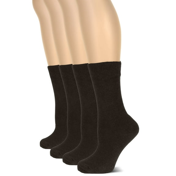 HUGH UGOLI Women's Cotton Crew Socks | Plain Color, Regular Fit, Soft Casual Socks for Trouser, 4 Pairs, Dark Brown, Shoe Size: 6-9